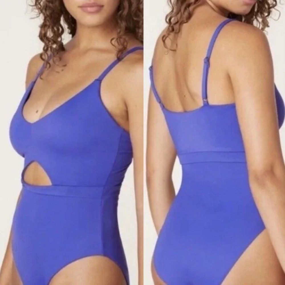 Andie Swim Samoa One Piece Swimsuit Lapis Blue Size Medium Cutout Keyhole